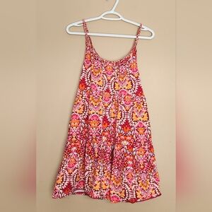 Old Navy Tiered Mini Flowy Knit Dress Braided Straps Floral Print Pockets Sz M